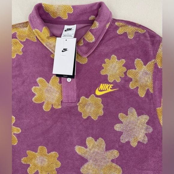 Nike Terry Cloth Polo Golf Shirt in the Bordeaux Floral pattern. Size L thumbnail 5