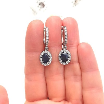 5.00 Ct Oval Cut Natural Sapphire Diamond Earring 14K Solid White Gold Stud