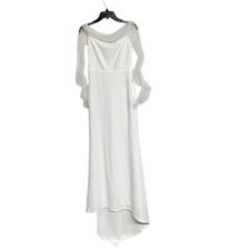 New Lulus Bridal Beautifully Beloved White Mesh Off The Shoulder Maxi Dress