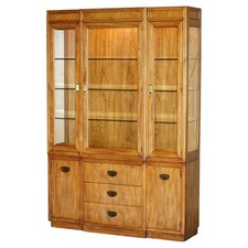 VINTAGE TRIPLE SPOT LIGHT MILITARY CAMPAIGN DREXEL HERITAGE CABINET BOOKCASE