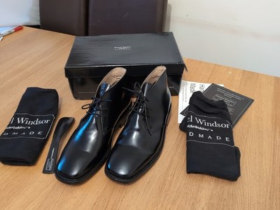 Samuel Windsor Herren Handarbeit Schwarz Leder Chukka Stiefel Schuhe UK 7,5 TOP