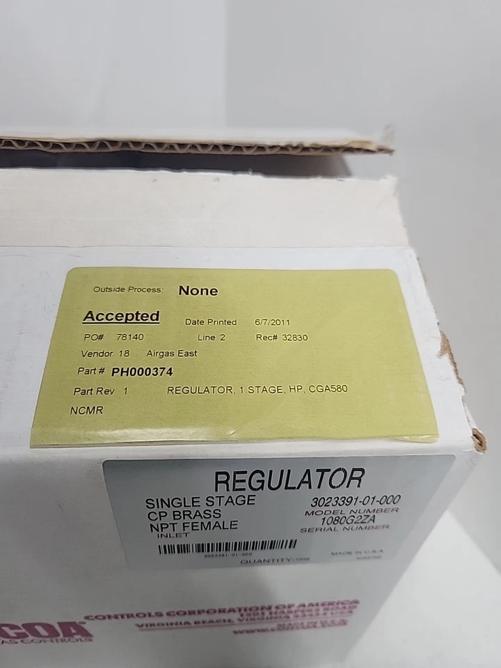 Regulador de gas Concoa 3023391-01-000, sellado, *NOS* Foto 3 de 4