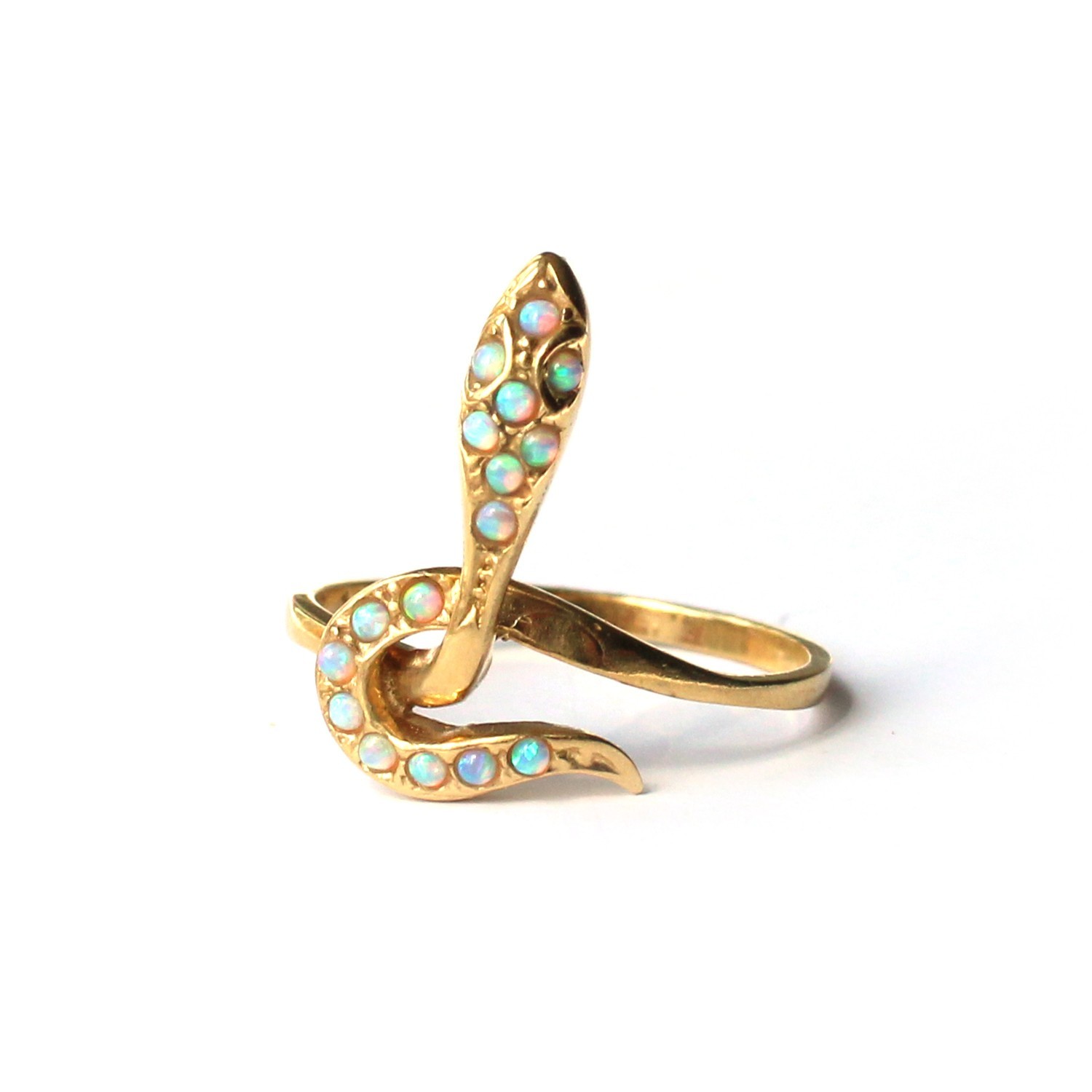 Delicate Solid Silver Opal Snake Ring - image 5