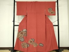 Kimono Visiting Shibori Calico Flower Pattern Gold Color Pure Silk Masterpiece