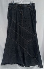 VTG Y2K Bisou Bisou Dark Denim Patchwork Maxi Skirt Size 10 Fit  Flare Mermaid
