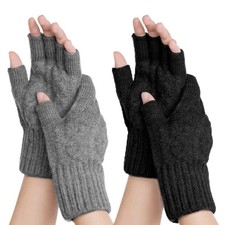 2 Pairs Fingerless Gloves for Women Men Winter Half Finger Knit Hand Warmer