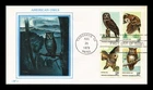 Dr Jim Stamps American Owls Setenant Block First Day Cover Western Silk Cachet