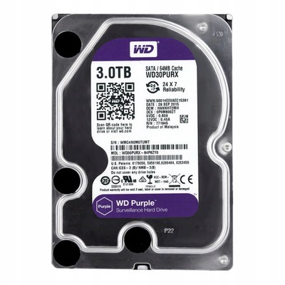 Disk WD Purple 3TB WD30PURX 5.4K 64MB SATA3 3.5'' _DAMAGED