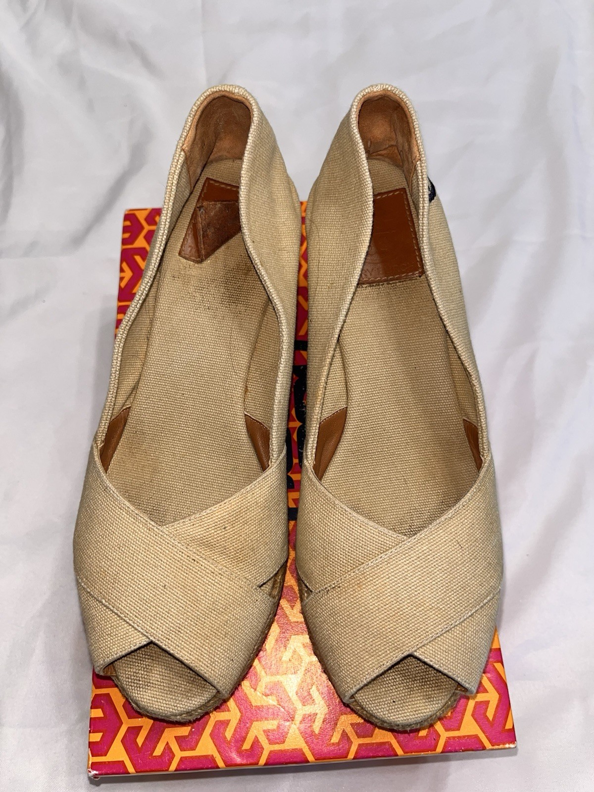 NIB Tory Burch Filipa Espadrille wedge criss cross heel shoe. Oatmeal. Size 8 thumbnail 6