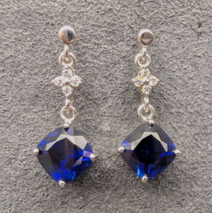 HNJ Royal Blue Sapphire 7mm 2.0 Ct 925 Silver Stud Dangling Earrings by PAJ