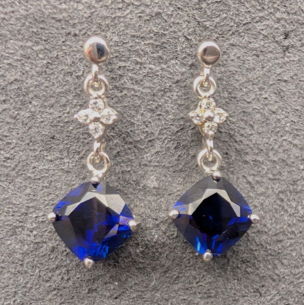 HNJ Royal Blue Sapphire 7mm 2.0 Ct 925 Silver Stud Dangling Earrings by PAJ