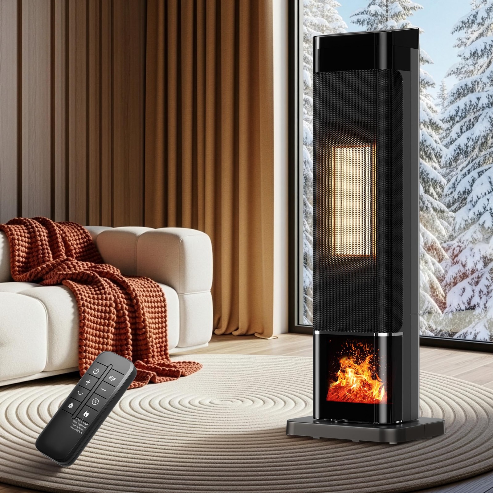 For Indoor Use, Large Room Heater With 3d Flame Effect, 1500