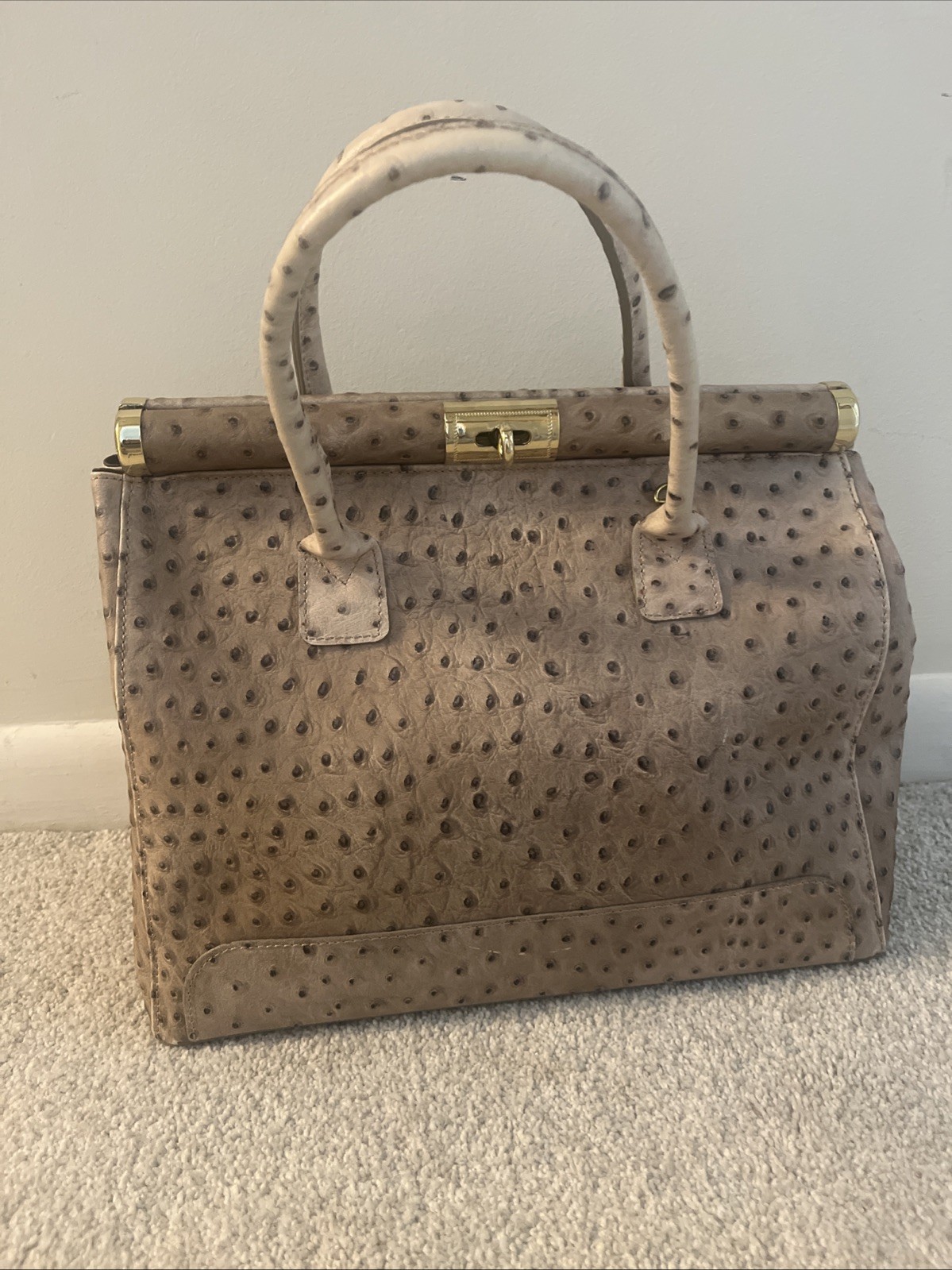 Genuine PELLE DI GIADA Merci Marie Italy  leather Ostrich Handbag Hermes Style