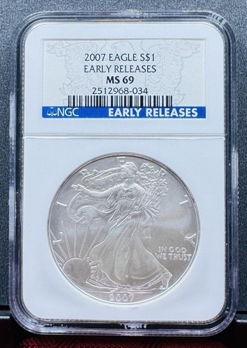 AMERICAN EAGLE SILBERMÜNZE - 2007🔥 "EARLY RELEASES" (1) OZ FEINSILBER NGC /MS69
