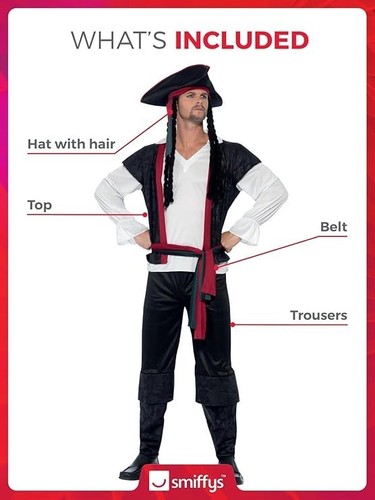 Costume uomo Aye Aye pirata caraibico vestito elegante Jack outfit di Smiffys - Foto 6 di 7