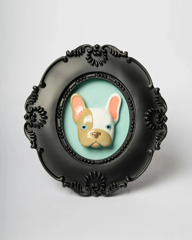 Cornice Frame Scultura CANE BULLDOG 25cm Nero Arredamento Decorativo Idea Regalo, fotografia 6 di 10