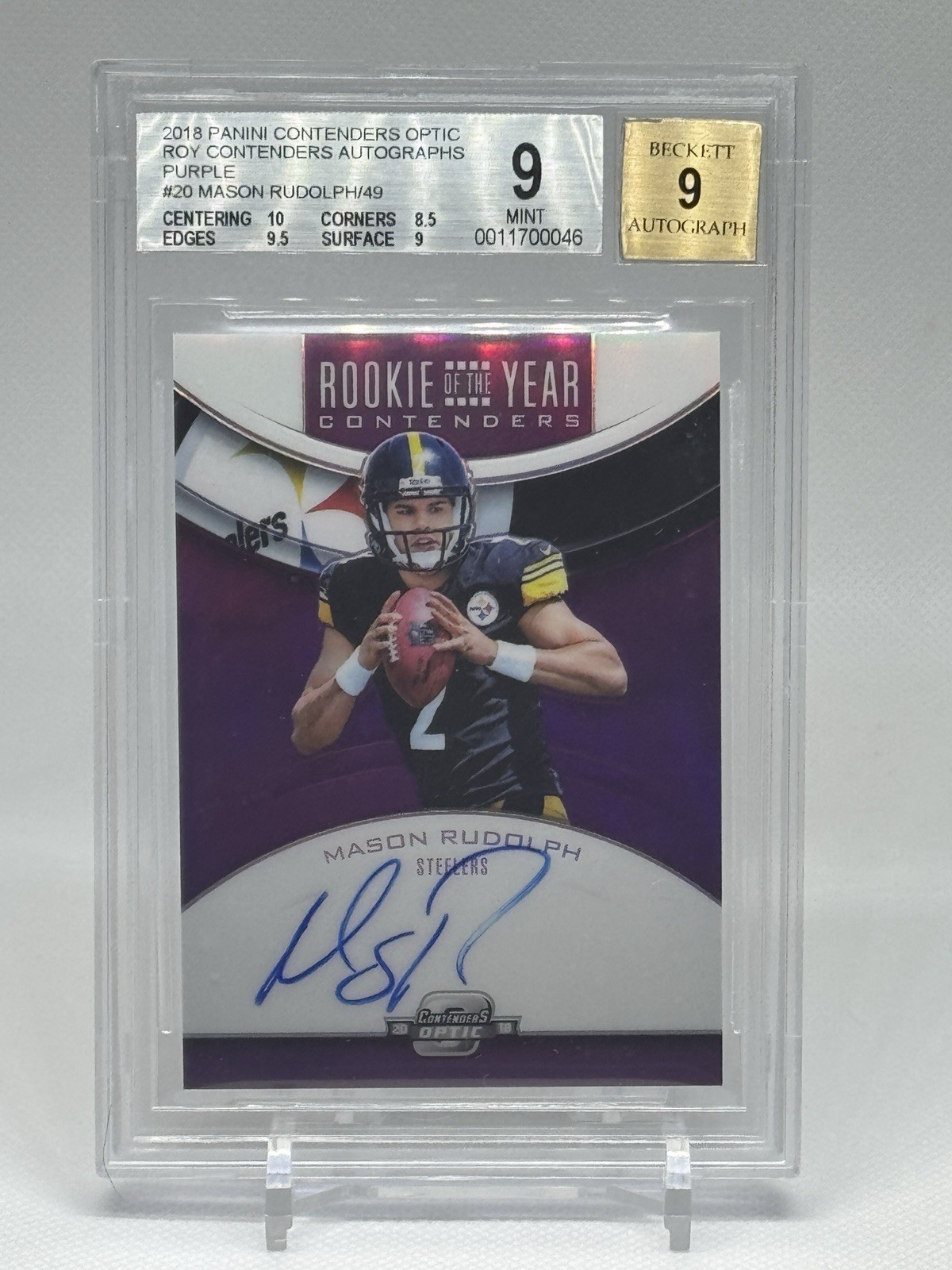Mason Rudolph Panini Contenders Optic Rookie of the Year Contenders Autographs #RYAMR Purple