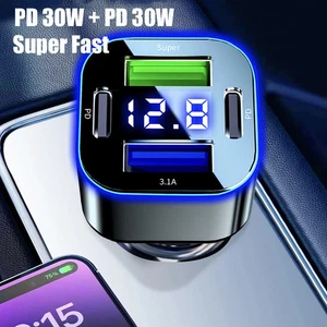 Dual PD 30W USB C Car Charger Adapter 4 in 1 Super Fast Charging for iPhone 15 P