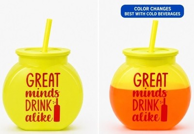Color Changing Fishbowl Tumbler 40oz Lid & Straw Yellow Reusable Mainstays