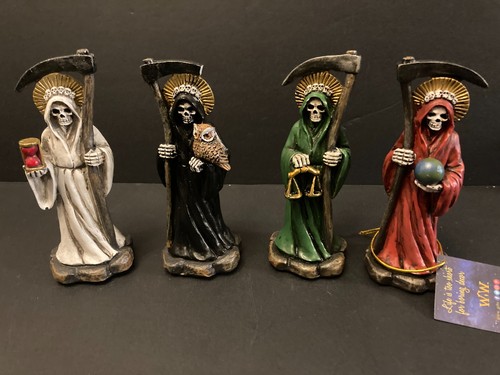 World of Wonders Santa Muerte Grim Reaper Statues Set of 4 Polyresin 5”