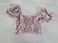 Altar'd State Pink Floral Off-Shoulder Corset Top Puff Sleeve Smocked Size Small