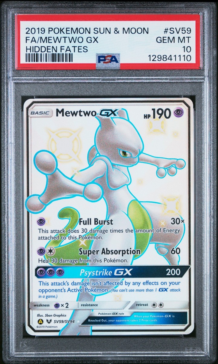 2019 POKEMON SUN & MOON HIDDEN FATES #SV59 FULL ART/MEWTWO GX PSA