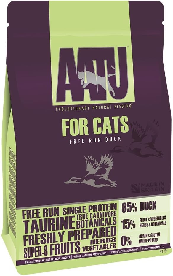 AATU 85/15 Complete Dry Cat Food, Duck 3kg - High Protein, Grain Free Recipe, N