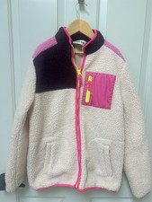 Lands' End Girls XL Colorblock Fleece Jacket Pink Ivory Purple Zip Pockets