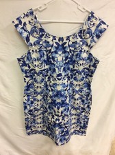 Forever 21 Blue Midi Dress 2X Floral Stretch Zip back