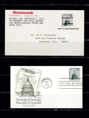 Post Card USA 9c Rights to Assemble fdc & Bureau Precancel 1616b Actual Use
