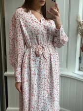 Ganni Midi Dress White Red Georgette Viscose Floral Balloon Sleeve 40 L