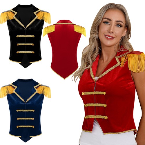 Women's Circus Show Costume Waistcoat Tops Ringmaster Halloween Fancy Dress Up - Picture 1 of 38