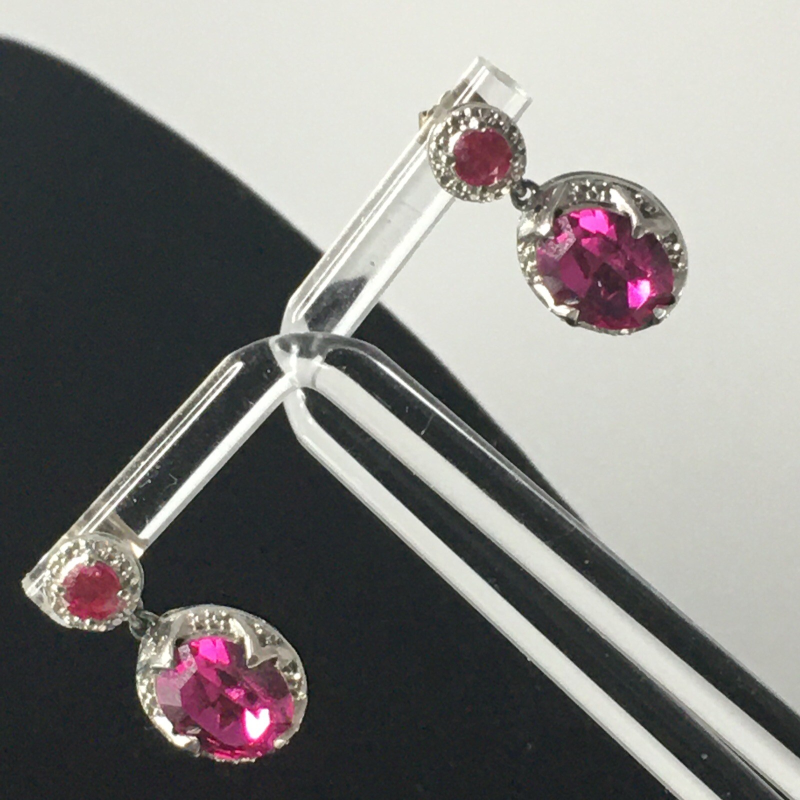 KARIS Sterling Silver Simulated Ruby Dangle Earri… - image 1