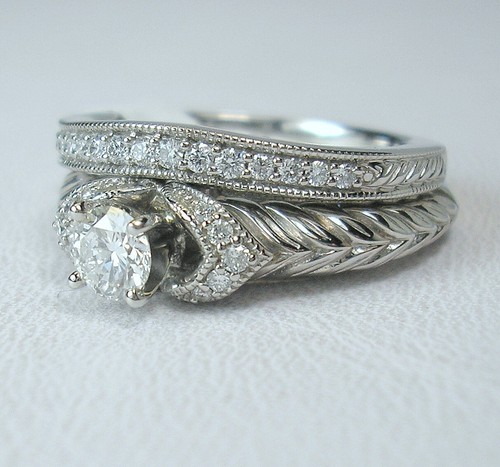 0.32 ct Round G/VS-1 .50 ctw Natural Diamonds 14K White Wed Set Was $3,395 Video - Picture 3 of 17