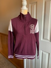 VICTORIAS SECRET PINK QUARTER ZIP Pullover SWEATER SIZE XS Burgundy White