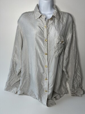 デイジー様 Diane Gilman Collection Womens Silk Blouse Sz L Gray Stripe Gold