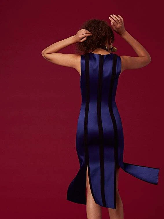 DIANE von FURSTENBERG DVF 紫色缎面定制面板通风下摆开衩连衣裙 14 — 第 2/4 张图片