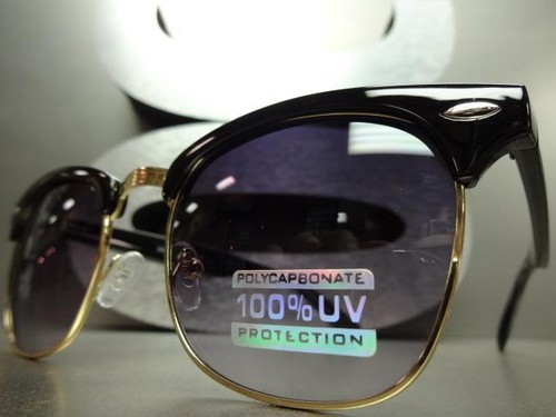 Mens Women CLASSIC Old School VINTAGE RETRO Style SUN GLASSES Black & Gold Frame - Picture 2 of 10