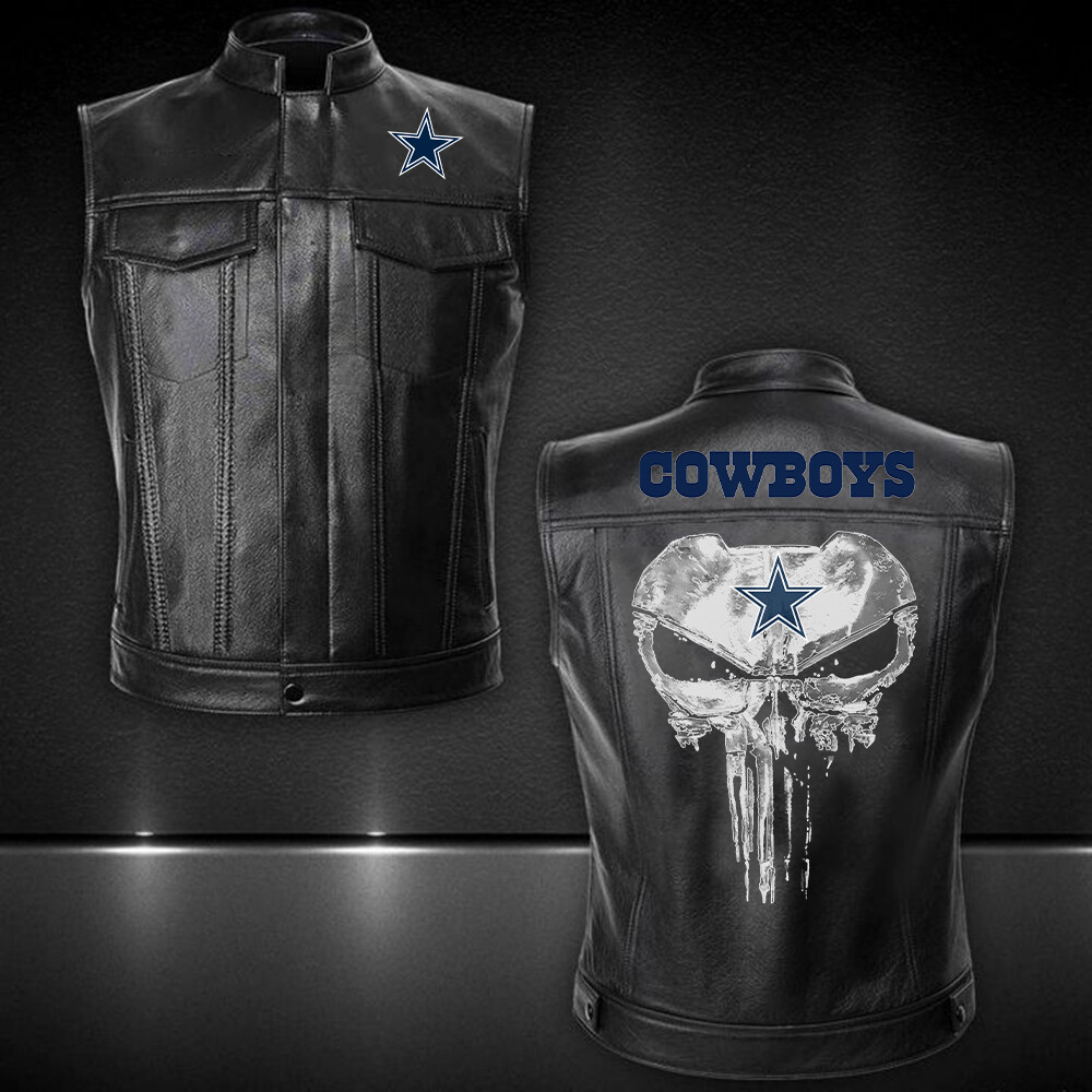 Dallas Cowboys Mens Leather Vest Motorcycle Biker Vintage Jacket with