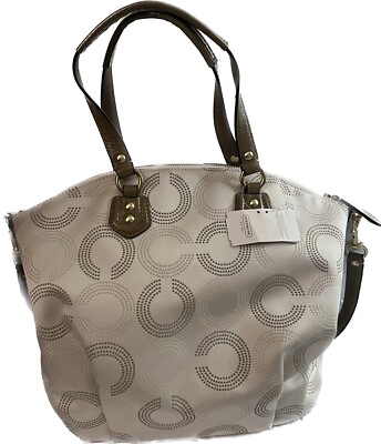 NWT Coach F25183 Ashley Dotted Op Art North/South Satchel Khaki