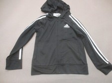 ADIDAS Size 5 Boys Black Full Zip Pocket Hooded Lightweight Track Jacket 942