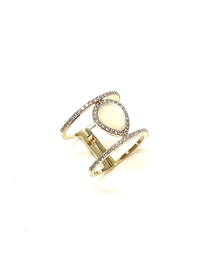 Anillo de doble fila de oro amarillo de 18 quilates piedra lunar y diamantes - Imagen 7 de 13
