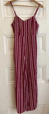 women’s long summer romper Pink rose red and white stripes SMALL