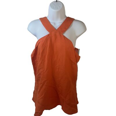 Ann Taylor Factory Petite Halter Top Blouse Size 6 Orange Linen Blend NWT New
