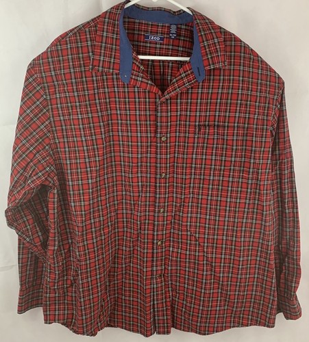 Izod Herren Größe 2XL rot kariertes Langarmhemd mit Knopfleiste