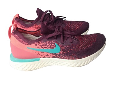 Nike Epic React Flyknit Shoes Women's Size 7 Sneakers Bordeaux Hyper Jade    