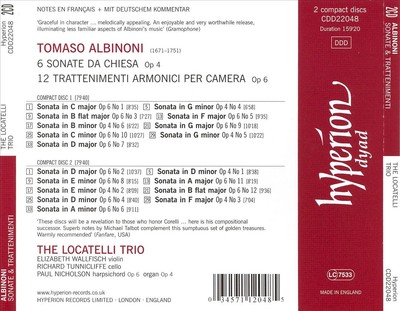 LOCATELLI TRIO ALBINONI: SONATE DA CHIESA OP. 4; TRATTENIMENTI ARMONICI OP. 6 NE