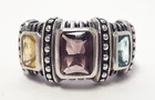 Sterling Silver 3 Gemstone Ring Size 7.25 Vtg Chunky Amethyst Citrine Topaz 925