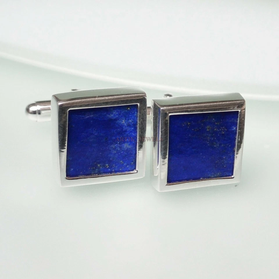 Gemas de lapislázuli natural con gemelos de plata de ley 925 #2300 Foto 3 de 4