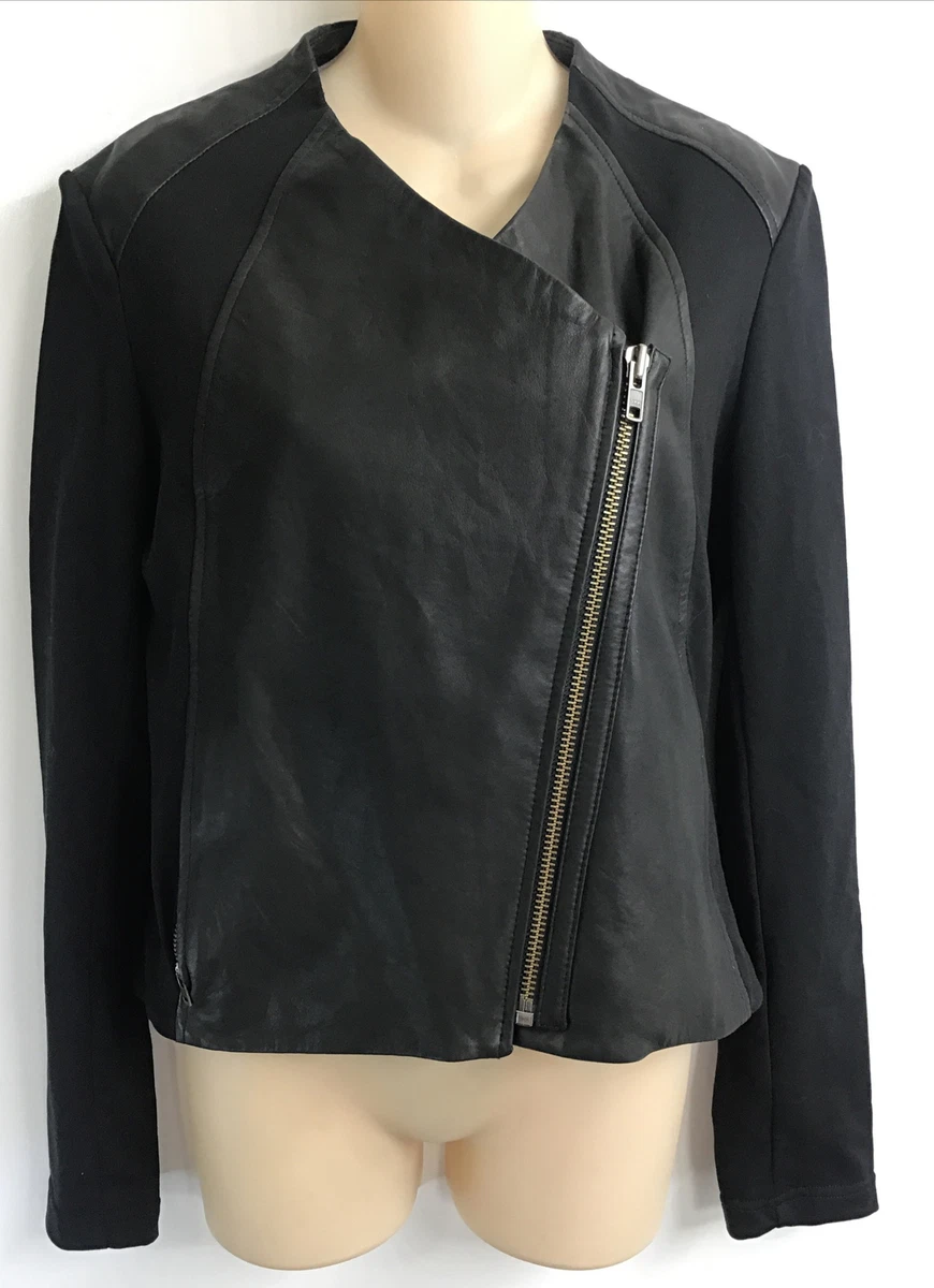 Leather jacket with knit sleeves sale